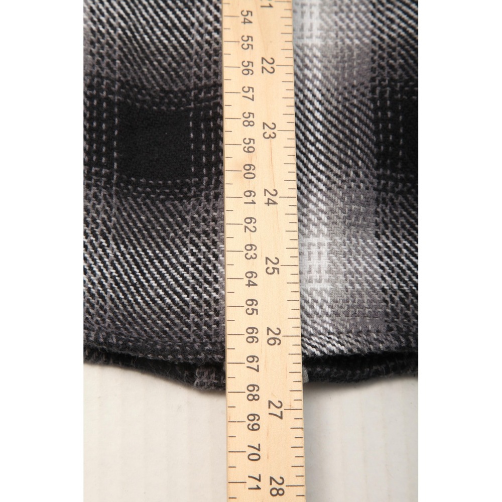 Johnnie O Shacket Jacket Mens Medium Black Gray Plaid Hooded Cotton Flannel - Picture 10 of 11